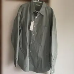 新品GUブロードシャツ、長袖￼グリーン Lサイズ ポケット付き