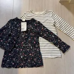 新品未使用　H&M 長袖カットソー 100cm 花柄　ストライプ　2枚セット