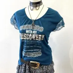 平成ギャル y2k　タグ付き　半袖Tシャツ　袖レース　キッドコア　ラメ　ピチTのサムネイル