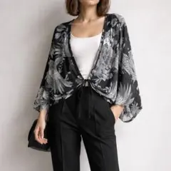 スーパーハッカ［F］大人クール◎日本製◎薄手なめらか◎総柄ショート丈カーディガン