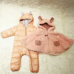 子供用 ダウンロンパース ポンチョ 2点セット冬用 ベビー 女の子70〜95cm