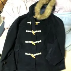 ダッフルコート 黒 ファー付きフード