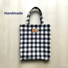 ハンドメイド＊かわいいミニトートバック/綿麻ネイビーチェック/北欧風