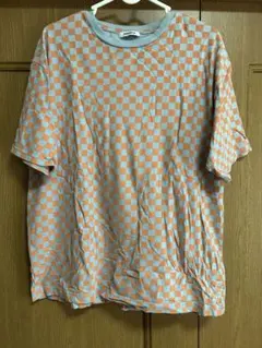 オレンジ・水色チェック 半袖Tシャツ nimiru