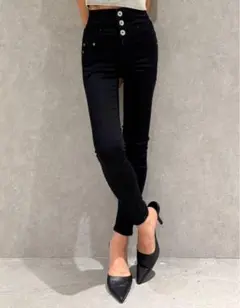 GYDA TINY ハイウエスト クロススキニーデニムパンツ ブラック M