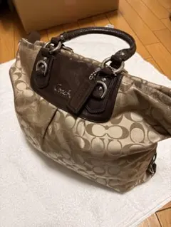 COACH シグネチャー ハンドバッグ ベージュ×ブラウン