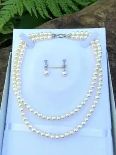 パール風　二連ネックレス＆イヤリングセット