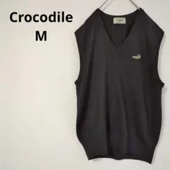 クロコダイル　ベスト　【M】　ロゴ刺繍　毛混　日本製　カジュアル　シンプルのサムネイル