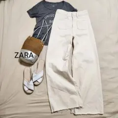 美品 ZARA パッチポケット付きハイウエストマリンデニムパンツ USA 6