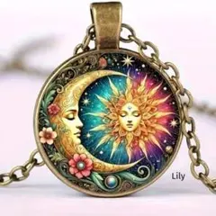 ✨ カラフル 太陽 月 花 天体 ペンダント ネックレス アンティーク ゴールド