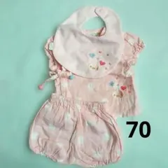 妖精の森 ベビー甚平 ロンパース スタイ セット ピンク70cmのサムネイル