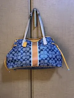 COACH トートバッグ PVC オレンジ ストライプ シグネチャー 通勤通学 