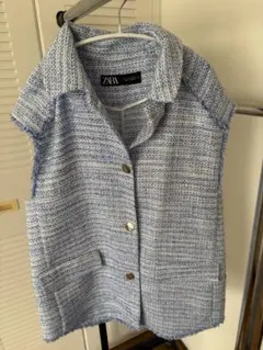 ZARA 青系 ツイード風ベスト