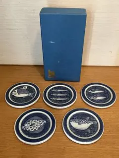 【未使用・箱付】白山陶器 魚コースターセット 5客 豆皿 小皿 染付 廃盤品のサムネイル