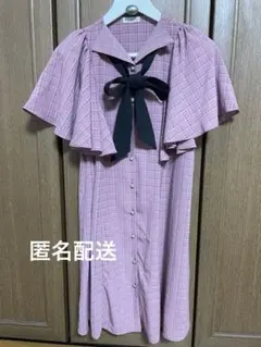 axes femme ピンク チェック柄 半袖シャツワンピース