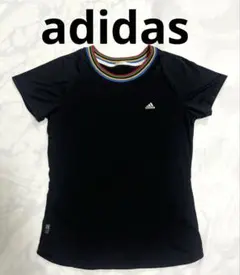adidas ブラック 半袖Tシャツ カラフルリブ　スポーツ　春夏