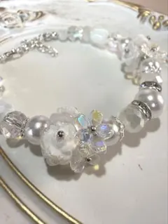高級感ホワイト×パールブレスレット＊上品キラキラ