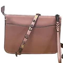 COACH ショルダーバッグ ピンク系 レザー フラワーモチーフ ティーローズ