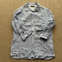 シ*ル様 【美品】291295=HOMME 七分袖ストライプシャツ ブルー 赤スのサムネイル