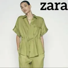 ZARA サファリリネンシャツ　新品タグ付き zara ウエストリボン付きシャツ
