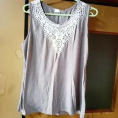 グレー ノースリーブ チュニック レース装飾