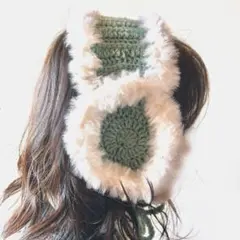 青と白のファー 耳あて イヤーマフ