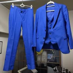 青 (L)スーツ 3ピース スラックス・ベスト・ジャケット