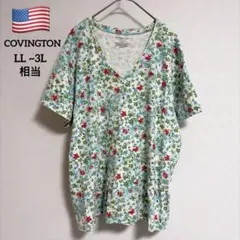 コヴィントン 花柄 総柄 Tシャツ 綿100% ゆったりサイズ LL ~3L相当