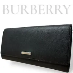 良品　バーバリー　長財布　がま口　サフィアーノレザー　ノバチェック　札入れ