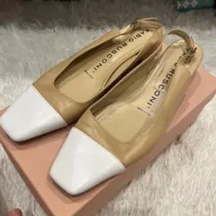 美品　ファビオルスコーニ　ストライプパンプス　ミュール　ベージュ