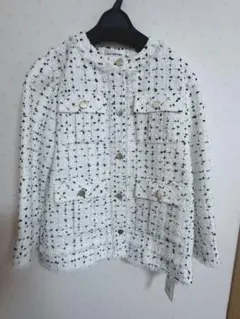 ノーカラーツイードジャケット　リリーブラウン