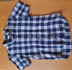 GU ネイビー ホワイト チェック 半袖シャツ