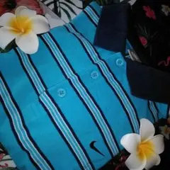 ナイキボーダー半袖ポロシャツブルーリユース品