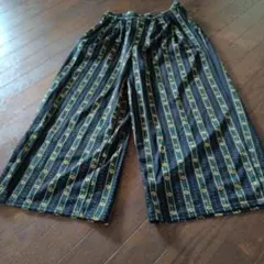 ストライプ柄 ワイドパンツ 黒・緑・黄色