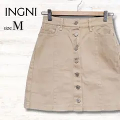 イング INGNI デニムミニスカート 茶系 M ウエストゴム 前面ボタン