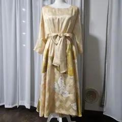No.398色留袖リメイク Vネックコクーンシルエットワンピース 駒刺繍