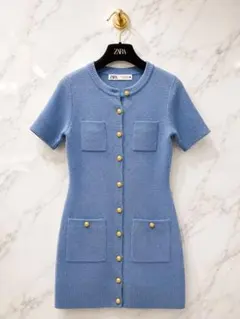 【即完売品】ZARA ゴールドボタンミニニットワンピース