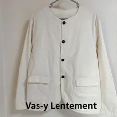 美品ヴァジーラントモン　コットンノーカラージャケットS オフホワイト ナチュラル