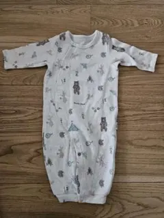 動物柄ロンパース 長袖 グレー　ジェラートピケ