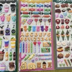 食べ物 シール ぷくぷく 3枚セット ぷっくり スイーツ 3D 立体 ドリンク