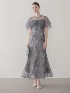 フラワースパンコールチュールフレアスリーブマーメイドワンピースドレス結婚式二次会