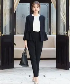 【3点セット】ぺプラムジャケット・ブラウス・テーパードパンツ セット