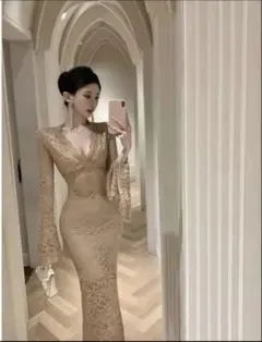 新品未使用　セクシーロングワンピース　Sサイズ　韓国　シースルー　キャバ　ドレス