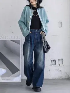 JEANASIS タックデニムワイドパンツ ブルー(86)