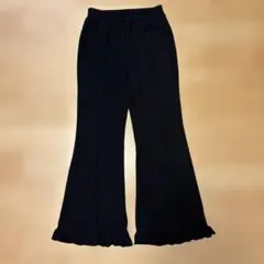 FRIFUL レディース カジュアル 無地 フリルヘム パンツ 黒