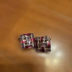 紫と赤の格子デザインイヤリング
