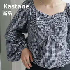 Kastane ダメージループバルーンブラウス　チェック柄フリル　黒　モノトーンのサムネイル
