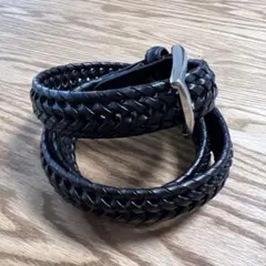 編み込みレザー ベルト 黒 茶色