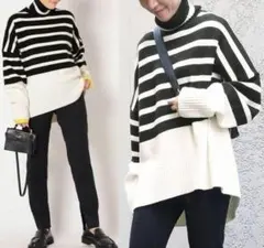 ドゥーズィエムクラス CINOH ボーダー タートルネックニット