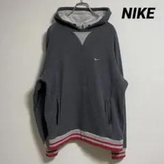 【希少】00s NIKE リブライン 前V ワンポイントロゴ刺繍 パーカー M